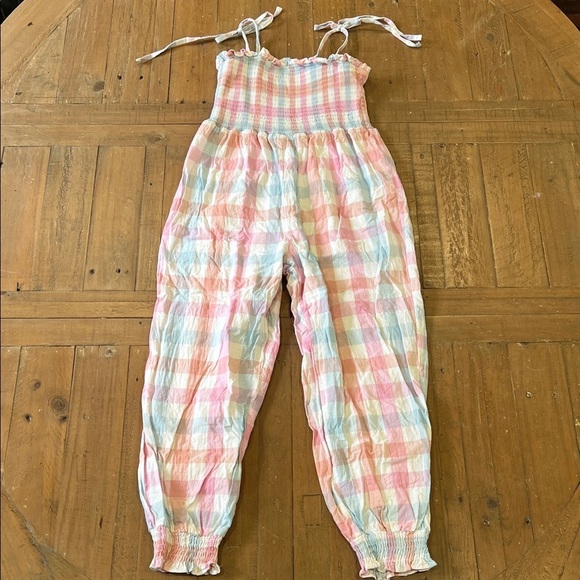 SweetHoney pastel plaid smocked leggy romper jumpsuit size 9 - Picture 1 of 8